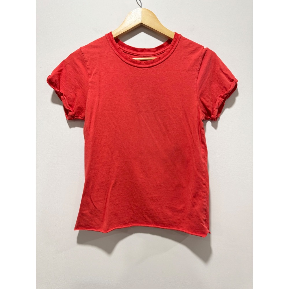 Oddpeople Collection Red Raw Hem Distressed Cotton T-Shirt XS
